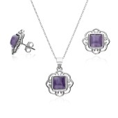 Set argint cercei si lantisor cu ametist DiAmanti AE21728-S-AS